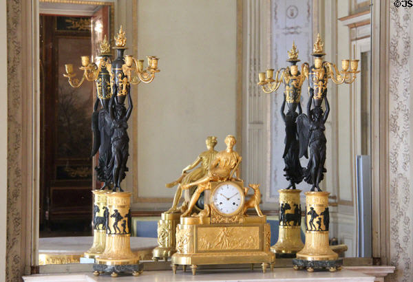 1st Empire clock & candle sticks in smoking room at Masséna Museum. Nice, France.