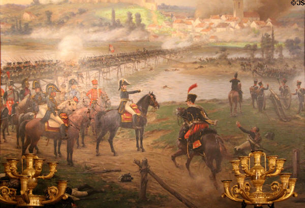 Fight at Bridge of Ebelsberg on May 3, 1809 from series of paintings (1901) of Marshal Masséna's military history by Paul-Louis-Narcisse Grolleron at Masséna Museum. Nice, France.
