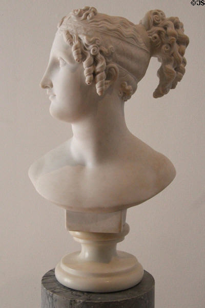 Marble bust of Princess Pauline Borghese (early19thC) sister of Napoleon, in style of Antonio Canova at Masséna Museum. Nice, France.