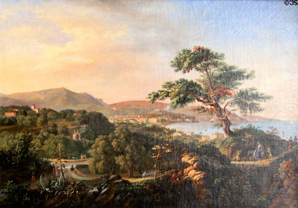 View of Nice from Conque hills (above Saint-Phillippe) painting (c1830) by Hippolyte Caïs de Pierlas at Masséna Museum. Nice, France.