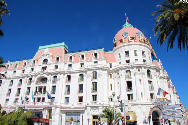 Dome & roof line of Hotel Le Negresco on Promenade des Anglais. Nice, France.