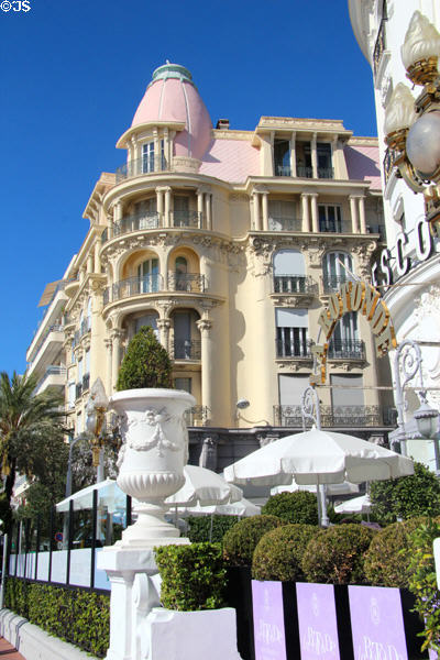 Ornate building at rue Cronstadt on Promenade des Anglais. Nice, France.
