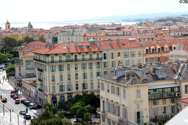 View of Nice down to Mediterranean taken from Museum of Modern & Contemporary Art (MAMAC). Nice, France.