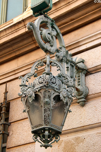 Ornate iron lantern on Opera House in Old Nice. Nice, France.