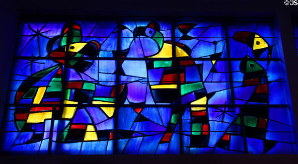 Detail of stained glass window (1979) designed by Joan Miró & executed by Charles Marq at Fondation Maeght. St Paul de Vence, France.