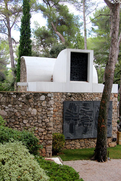 The Wall (Le Mur) sculpture (1958) by Raoul Ubac on chapel wall at Fondation Maeght. St Paul de Vence, France.