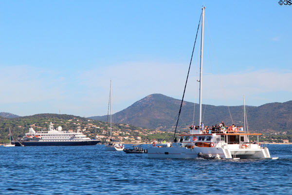 Harbor, mountains & yachts. St Tropez, France.