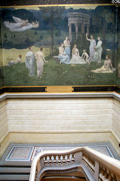 Classical mural around staircase at Musée des Beaux-Arts de Lyon. Lyon, France.