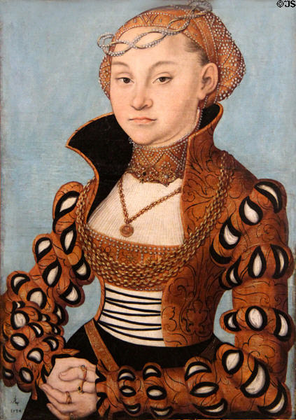 Portrait of noble lady of Saxony (1534) by Lucas Cranach the Elder at Beaux-Arts Museum. Lyon, France.
