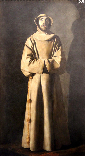 St Francis standing mummified painting (c1650-60) by Francisco de Zurbarán at Beaux-Arts Museum. Lyon, France.