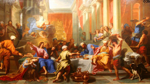 Meal at house of Simon the Pharisee painting (1706) by Jean Jouvenet at Beaux-Arts Museum. Lyon, France.