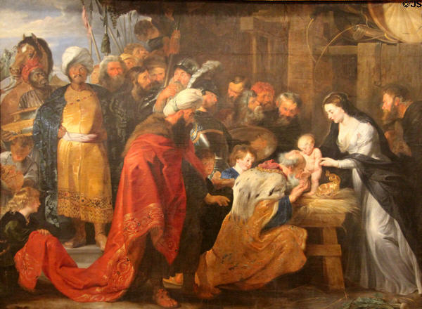 Adoration of Magi painting (1617-8) by Peter Paul Rubens at Beaux-Arts Museum. Lyon, France.