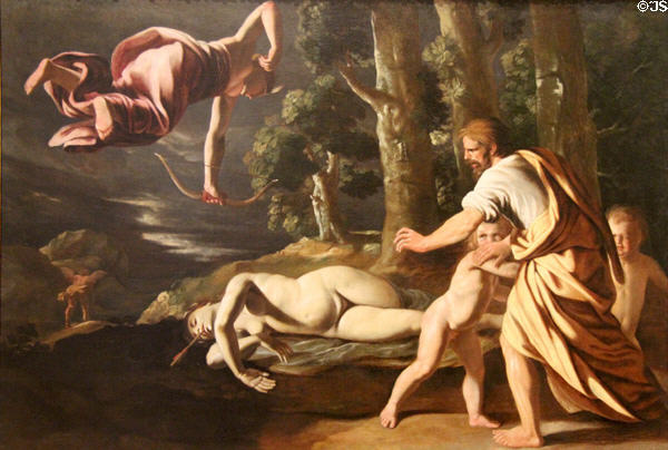 Death of Chione painting (c1622) by Nicolas Poussin at Beaux-Arts Museum. Lyon, France.