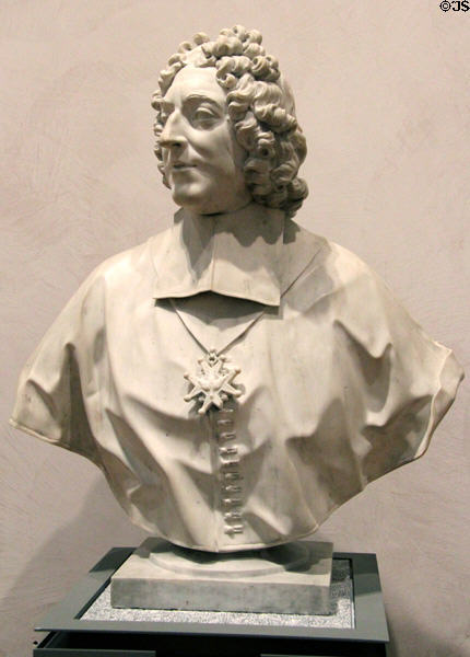 Marble bust of François-Paul de Neuville de Villeroy, Archbishop of Lyon (1723) by Guillaume I Coustou at Beaux-Arts Museum. Lyon, France.