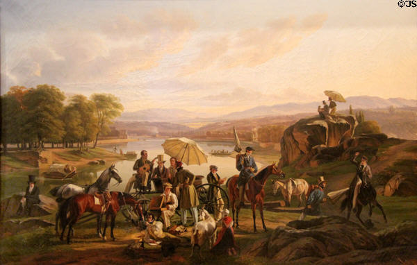 Artists of Lyon stop a Barbe Island painting (1824) by Antoine Duclaux of Lyon at Beaux-Arts Museum. Lyon, France.