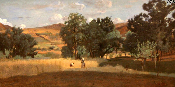 Field of wheat in Morvan painting (c1842) by Jean-Baptiste-Camille Corot at Beaux-Arts Museum. Lyon, France.