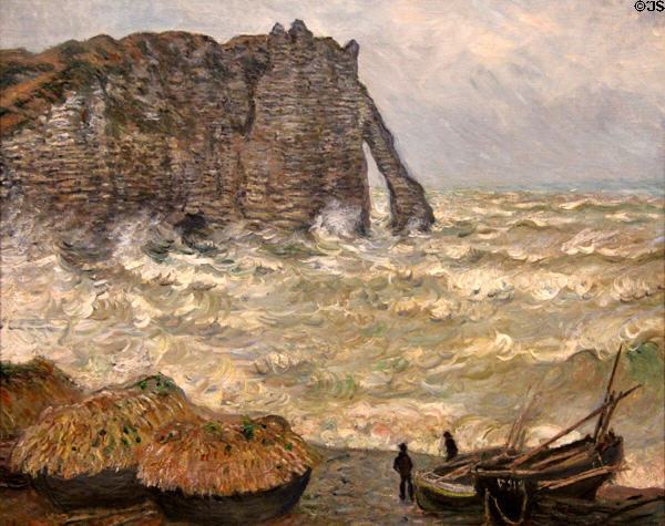 Rough Sea, Étretat painting (1883) by Claude Monet at Beaux-Arts Museum. Lyon, France.