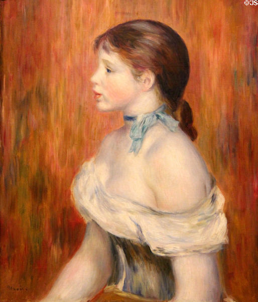 Young girl with blue ribbon painting (1888) by Auguste Renoir at Beaux-Arts Museum. Lyon, France.