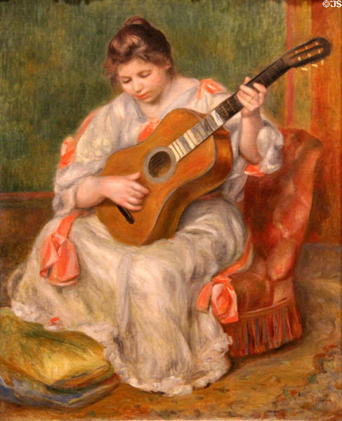 Woman playing guitar painting (1897) by Auguste Renoir at Beaux-Arts Museum. Lyon, France.