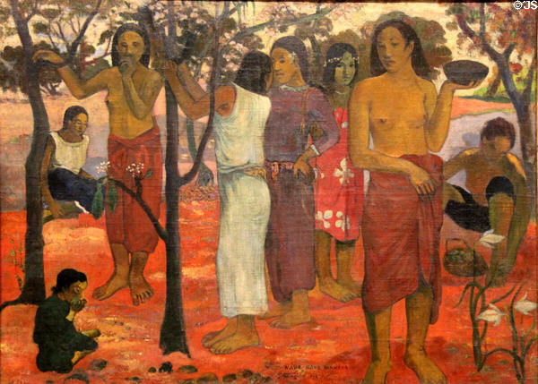 Nave nave mahana (Delightful days) painting (1896) by Paul Gauguin at Beaux-Arts Museum. Lyon, France.