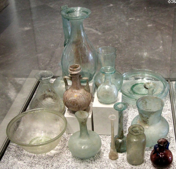 Syrian Roman glassware from Sidon (1st-3rdC) at Beaux-Arts Museum. Lyon, France.