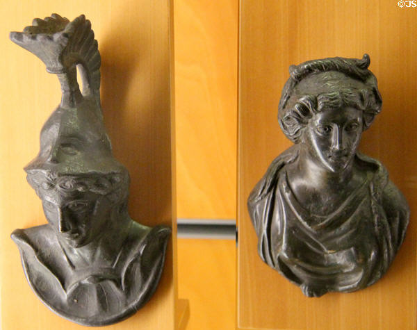 Roman bronze busts of Mars (2nd-3rdC) & a woman at Beaux-Arts Museum. Lyon, France.