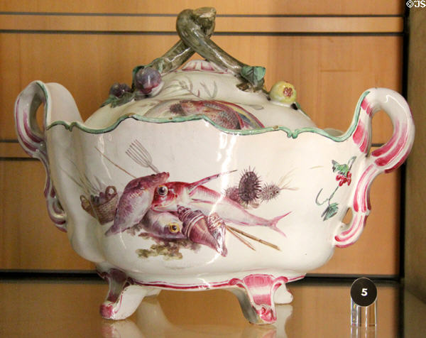 Faience soup tureen (c1760-70) by Veuve Perrin factory of Marseille at Beaux-Arts Museum. Lyon, France.