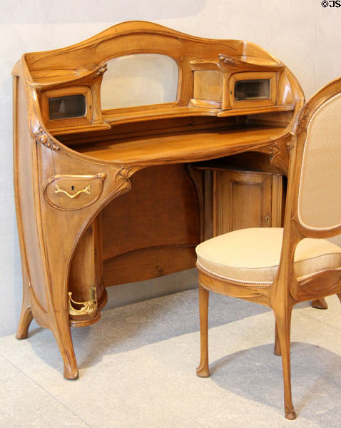Art nouveau desk & chair from Guimard Hotel (1909-12) by Hector Guimard at Beaux-Arts Museum. Lyon, France.