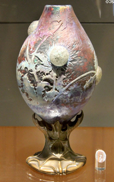 Engraved & acid-etched multicolored glass vase (1900) by Émile Gallé at Beaux-Arts Museum. Lyon, France.