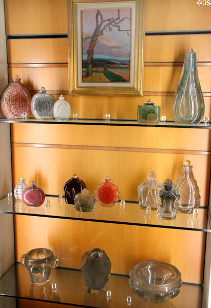 Collection of art glass (1920s-30s) by Maurice Marinot at Beaux-Arts Museum. Lyon, France.