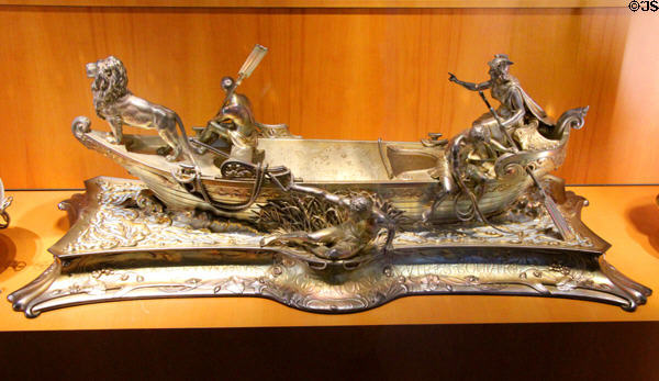 River navigation sculptural silver table centerpiece (1912) by Marie-Joseph Armand-Calliat at Beaux-Arts Museum. Lyon, France.