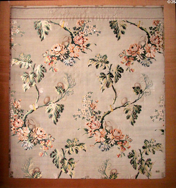 Life cycle of silk worm woven silk hanging (1750-60) by Charles-Simon Colliot at Musées des Tissus. Lyon, France.