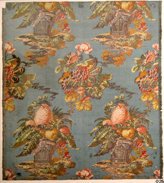 Flower vases design woven silk hanging (c1735-40) at Musées des Tissus. Lyon, France.