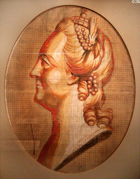 Design for portrait of Empress Catherine II of Russia for woven silk hanging (1771) by Philippe de Lasalle at Musées des Tissus. Lyon, France.