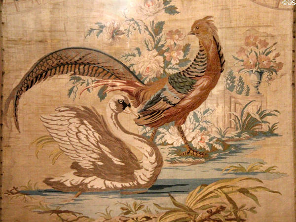 Swan & pheasant woven silk hanging (1777-80) by Philippe de Lasalle at Musées des Tissus. Lyon, France.