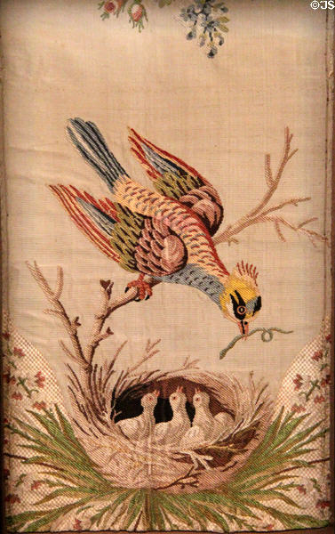 Bird at nest woven silk hanging (1785-7) by Maison Gros et Co. at Musées des Tissus. Lyon, France.