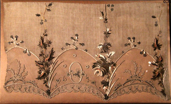 Sample of embroidery for hem of a dress (1804-15) by Jean-François Bony at Musées des Tissus. Lyon, France.