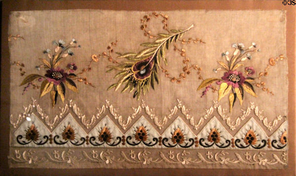 Sample of embroidery for hem of a dress (1804-15) by Jean-François Bony at Musées des Tissus. Lyon, France.