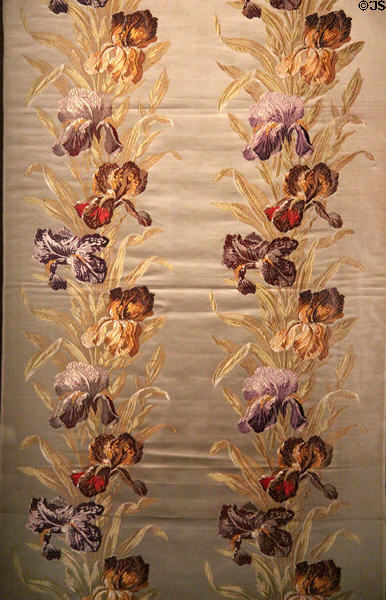 Silk cloth with iris pattern (1889) by Maison Piotet et Roque shown at l'Exposition universelle de Paris of 1889 at Musées des Tissus. Lyon, France.