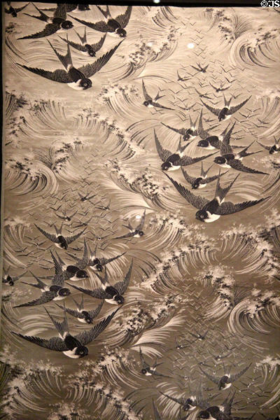 Silk cloth with swallow pattern (1889) by Les Petits-Fils de C.-J. Bonnet et Cie shown at l'Exposition universelle de Paris of 1889 at Musées des Tissus. Lyon, France.