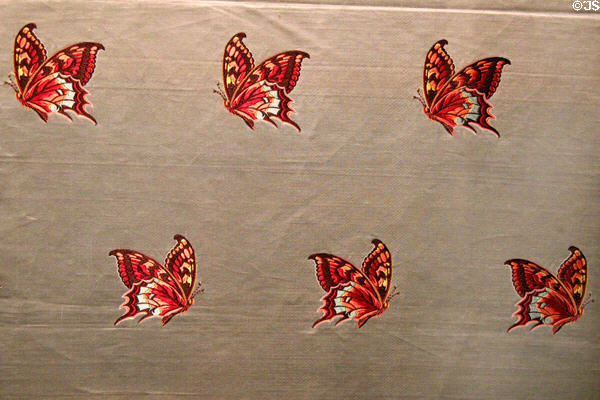 Silk cloth with butterfly pattern (1855) by Maison L. et A. Émery shown at l'Exposition universelle de Paris of 1900 at Musées des Tissus. Lyon, France.