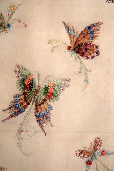 Silk cloth with butterfly of flowers pattern (1867) by Maison Schulz et Béraud shown at l'Exposition universelle de Paris of 1867 at Musées des Tissus. Lyon, France.