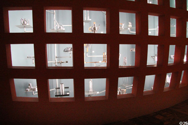 Display of modern silver at Musées des Arts Décoratifs. Lyon, France.
