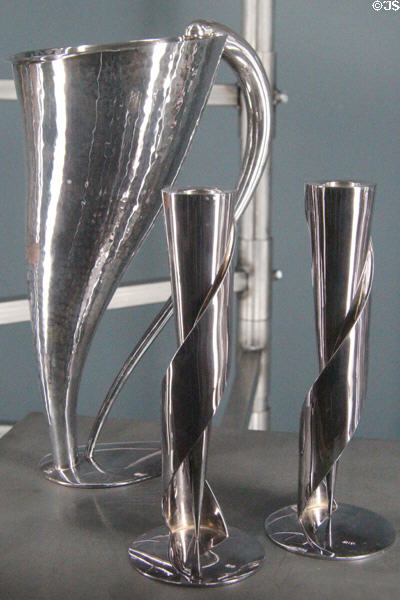 Silver carafe (1991) & candlesticks (1986) by Sylvain Dubuisson of France at Musées des Arts Décoratifs. Lyon, France.