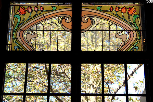 Solarium Art Nouveau stained glass window at Lumière Museum. Lyon, France.