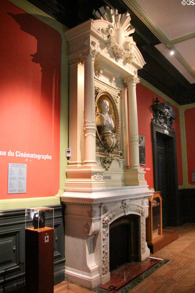 Elaborate parlor fireplace at Lumière Museum. Lyon, France.