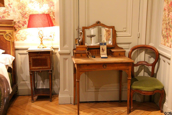 Dressing table with telephone in upstairs master bedroom at Lumière Museum. Lyon, France.