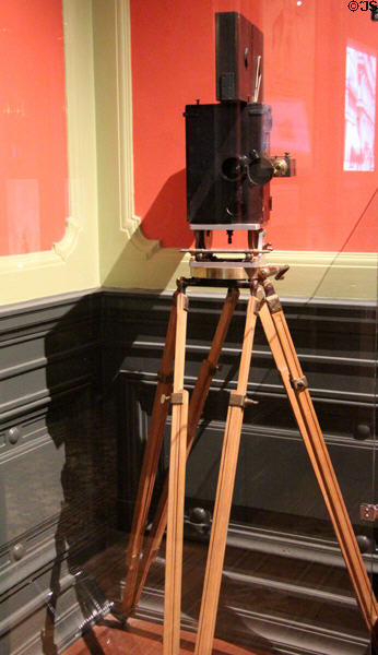 Pathé professional camera with exterior film magazine (1908) at Lumière Museum. Lyon, France.