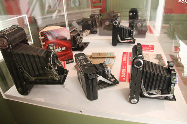 Lumière bellow cameras (1930-57) at Lumière Museum. Lyon, France.
