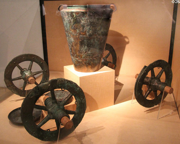 Cast bronze parts of processional chariot (c700 BCE) at Gallo Roman Museum. Lyon, France.